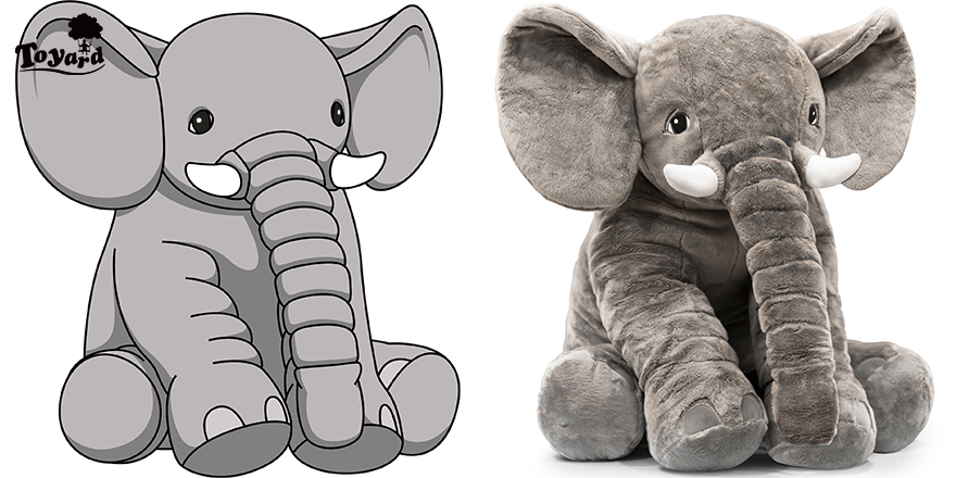 realistic elephant stuffed animal from sketch to final product
